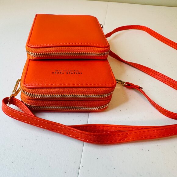 Small Crossbody Purse Cell Phone Bag Orange Purse Handbag Credit Card Slots - Picture 7 of 15